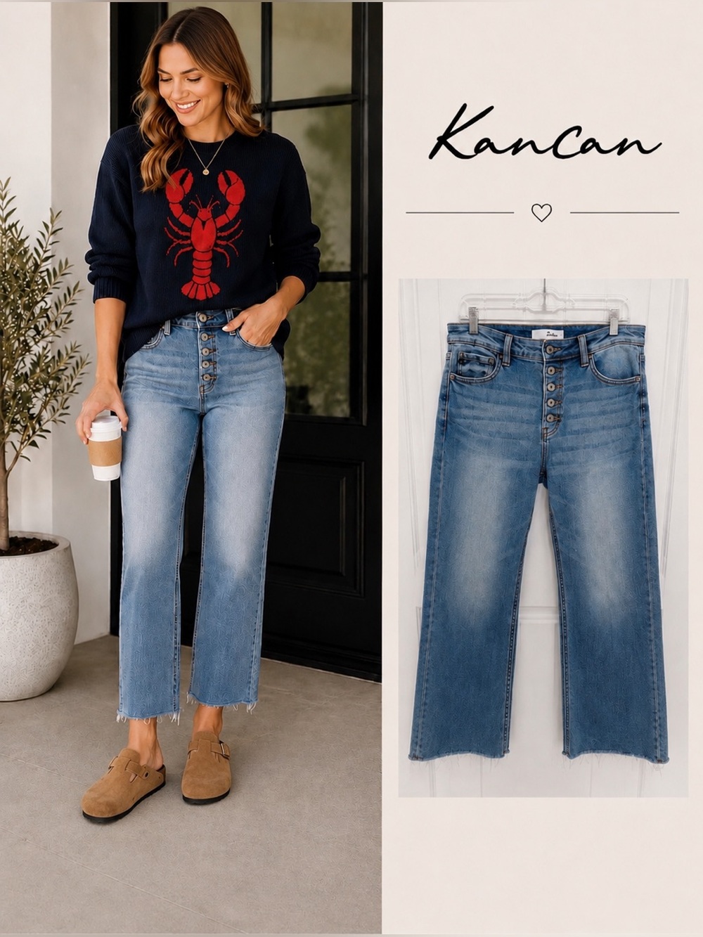 Kancan Button Fly Raw Hem Straight Jeans Size 11/29 Medium Wash